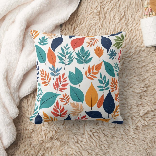 Coussin Motif botanique avec feuilles tropicaux sur blanc (Couverture)