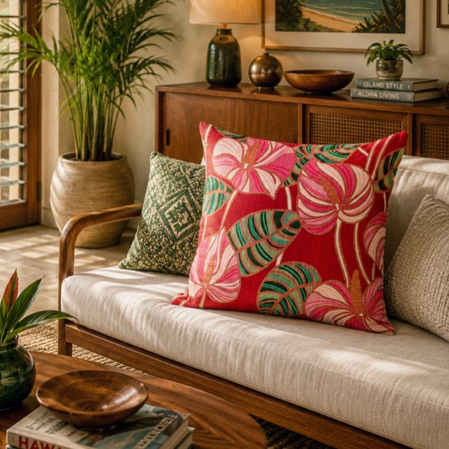 Coussin Motif botanique d'anthuriuum tropical vintage (Créateur téléchargé)