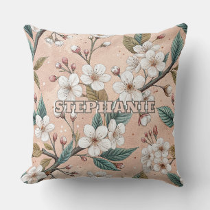 Coussin Motif botanique de branche de sakura pêche douce