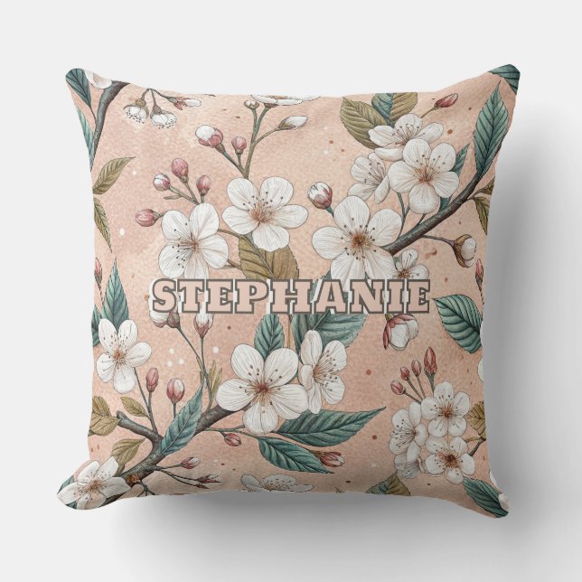 Coussin Motif botanique de branche de sakura pêche douce (Recto)
