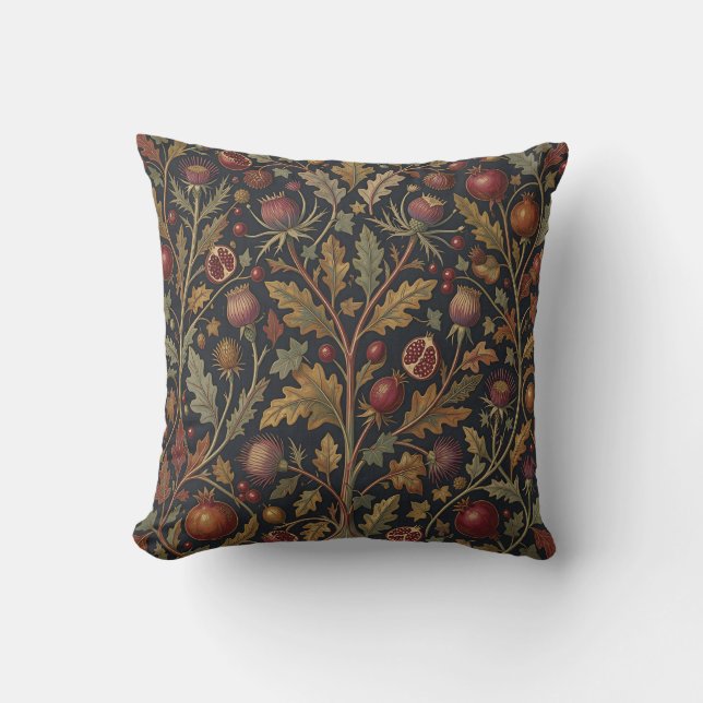 Coussin Motif botanique de chardon et de grenade (Recto)