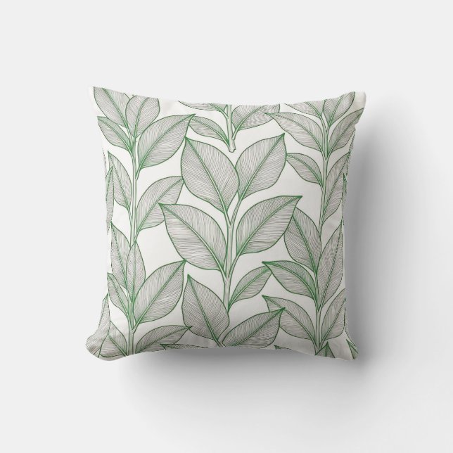 Coussin Motif botanique de feuille de laurier vert (Recto)
