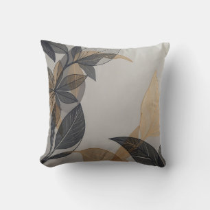 Coussin Motif botanique de feuille stylisé élégant noir or