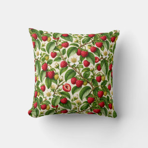 Coussin Motif botanique de framboise et de fleur