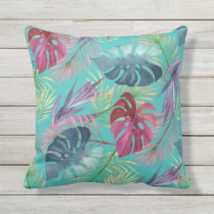 Coussin Motif botanique de la Jungle tropicale Bleue