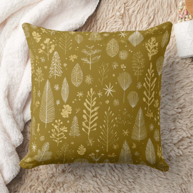 Coussin Motif botanique de Noël d'automne doré (Couverture)