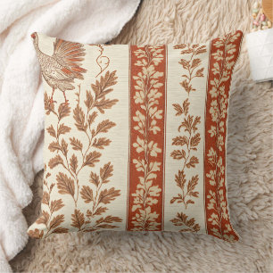 Coussin Motif botanique de poule de ferme rouge antique