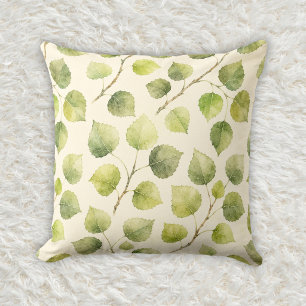 Coussin Motif botanique de tremble vert sauge