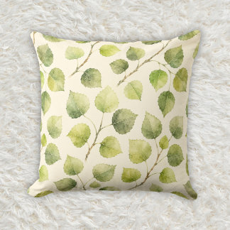 Coussin Motif botanique de tremble vert sauge