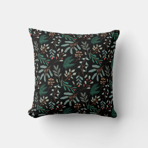 Coussin Motif botanique d'hiver noir