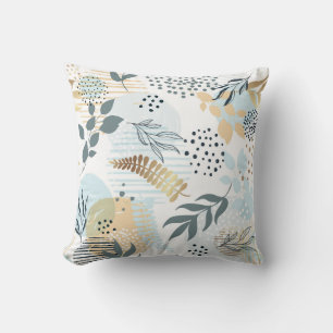 Coussin Motif botanique du feuillage bleu clair