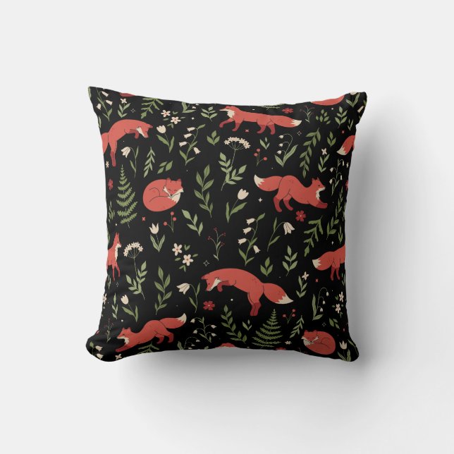 Coussin Motif botanique du renard boisé (Recto)