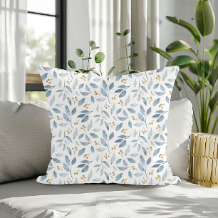 Coussin Motif botanique élégant à l'aquarelle bleue