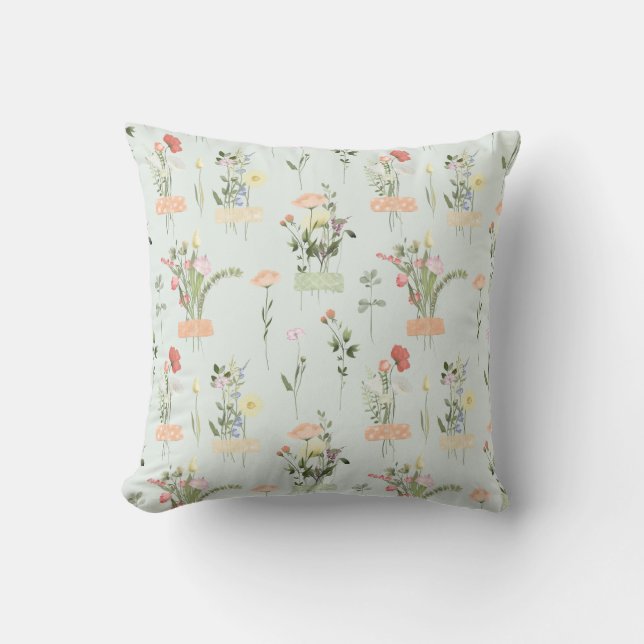 Coussin Motif botanique Fleur sauvage aquarelle (Recto)