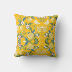 Coussin Motif botanique floral au citron frais