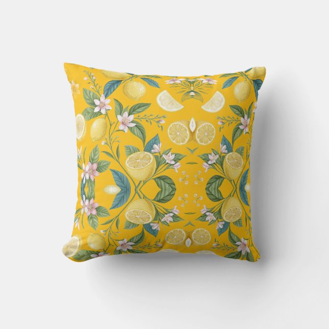 Coussin Motif botanique floral au citron frais (Recto)