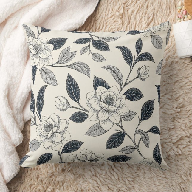 Coussin Motif botanique floral bleu vintage (2) (Couverture)