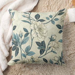 Coussin Motif botanique floral bleu vintage (6)