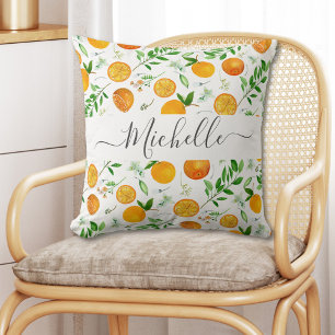 Coussin Motif botanique floral d'été aux agrumes orange