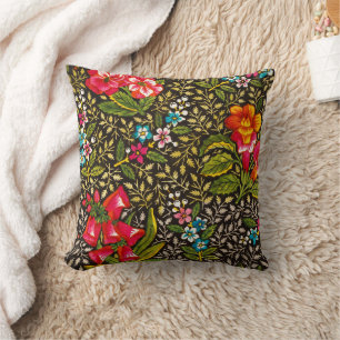 Coussin Motif botanique floral foncé vintage toile