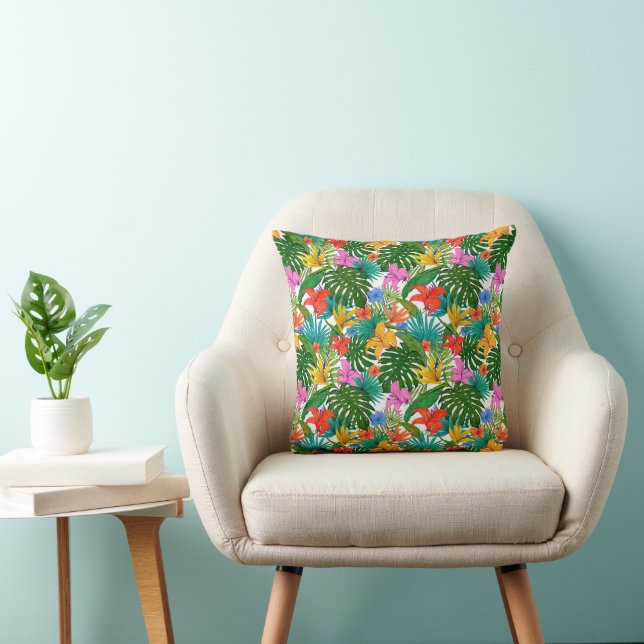 COUSSIN MOTIF BOTANIQUE FLORAL TROPICAL (Chaise)