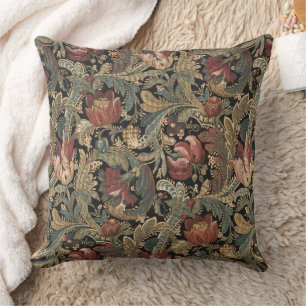 Coussin Motif botanique floral vintage sombre et maussade