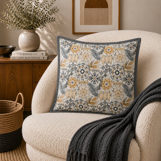 Coussin Motif botanique gris terracotta clair (Créateur téléchargé)