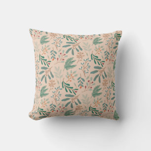 Coussin Motif botanique hivernal crème
