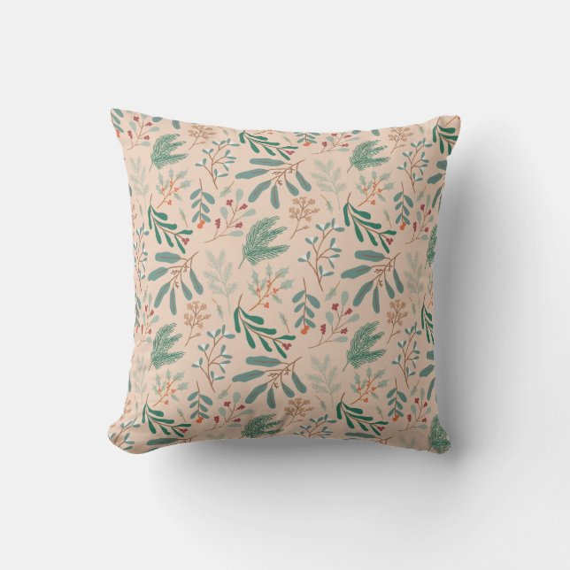 Coussin Motif botanique hivernal crème (Recto)