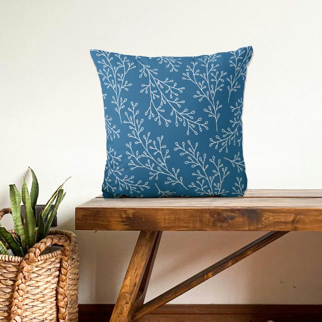 Coussin Motif botanique moderne bleu foncé (Créateur téléchargé)