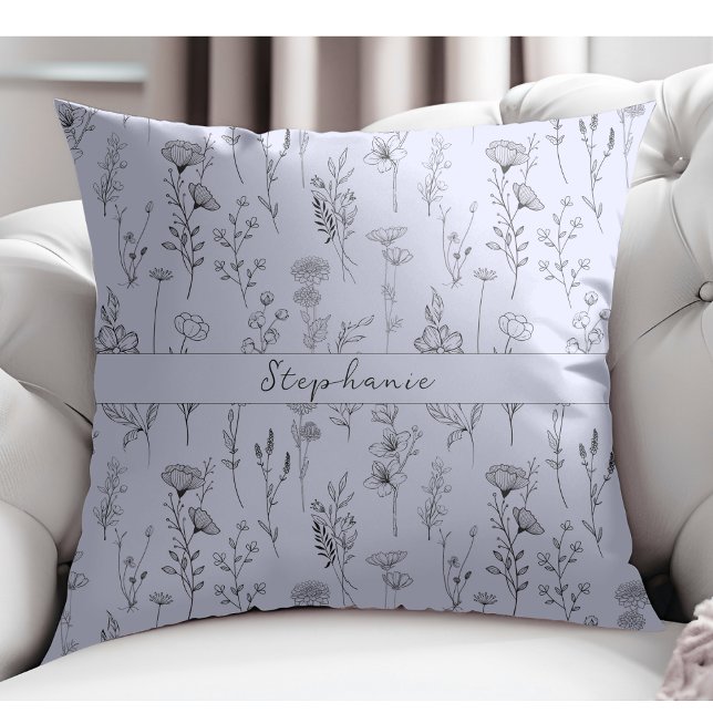 Coussin Motif botanique simple Baby Blue (Créateur téléchargé)