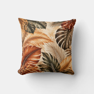 Coussin Motif botanique tropical de Monstera d'automne