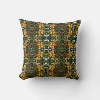 Coussin Motif botanique vert citrus orange vintage