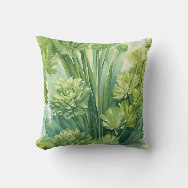 Coussin Motif botanique vert de céleri luxuriant (Recto)