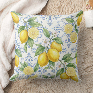 Coussin Motif botanique vintage au citron – Méditerranéen