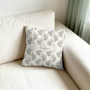 Coussin Motif botanique vintage élégant lupin et abeilles