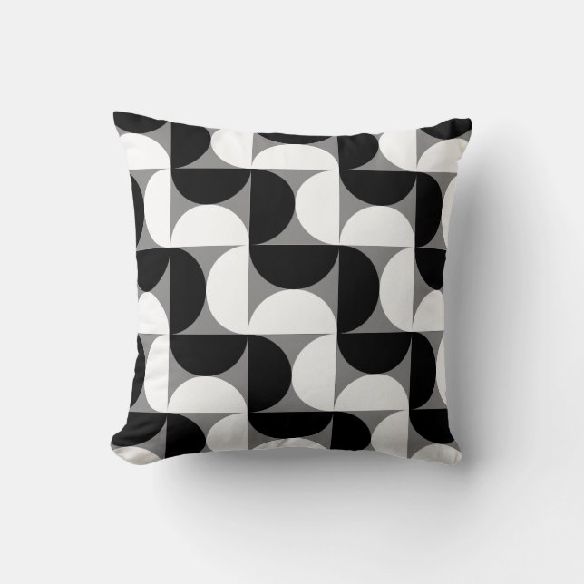 Coussin Motif Bowls du Moyen-siècle noir blanc (Recto)
