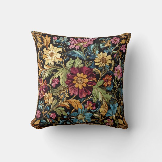 Coussin Motif brodé floral coloré (Recto)