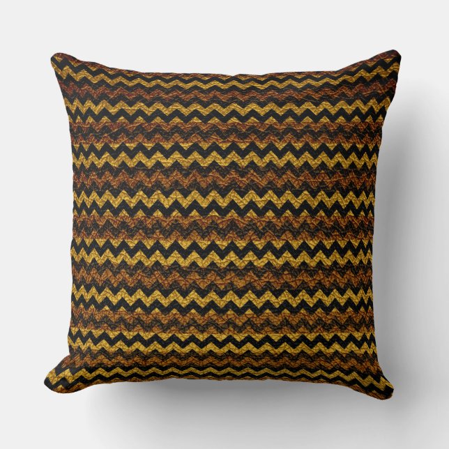 Coussin Motif Brown jaune Chevron Stripes (Recto)