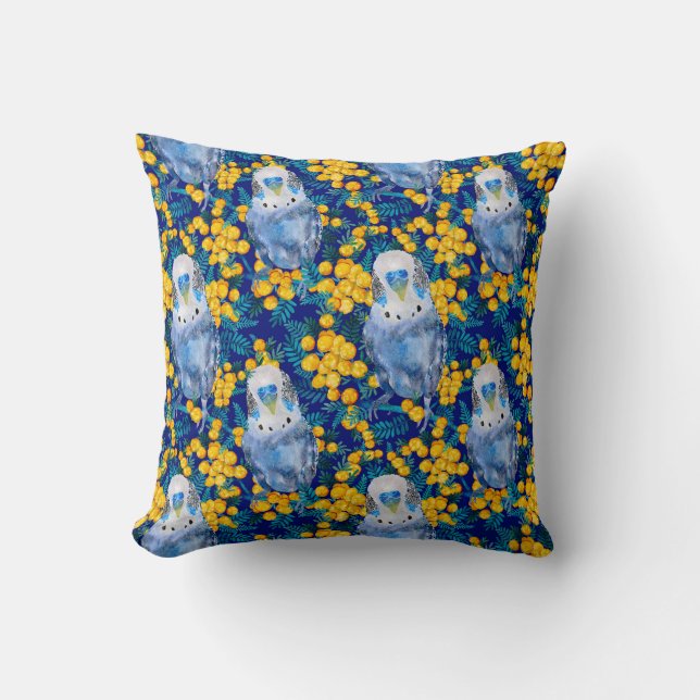 Coussin Motif Budgie et Wattle (Recto)