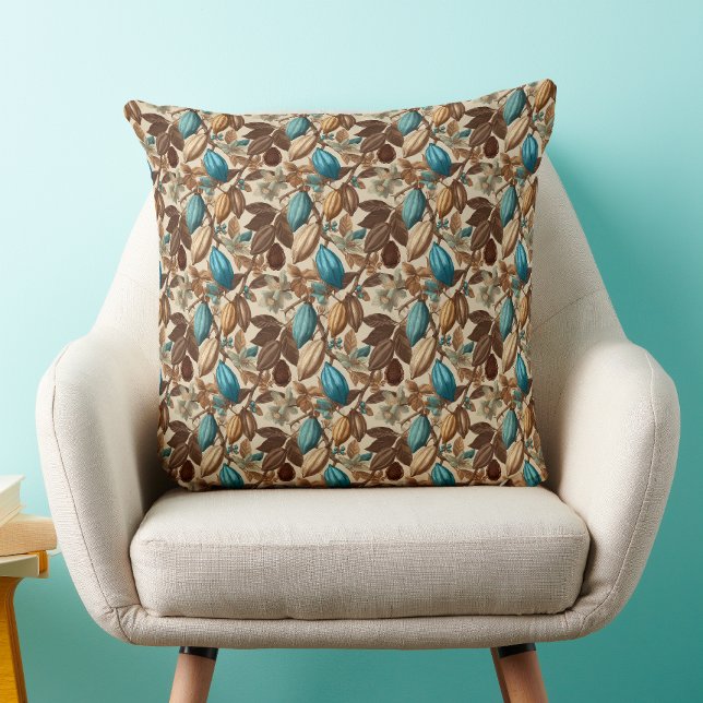 Coussin Motif Cacao Turquoise Brun Doré (Créateur téléchargé)