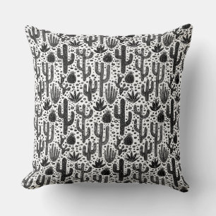 Coussin Motif Cactus - noir et blanc