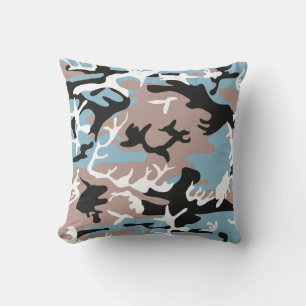 Coussin Motif Camo - Brown clair Marine Bleu Blanc