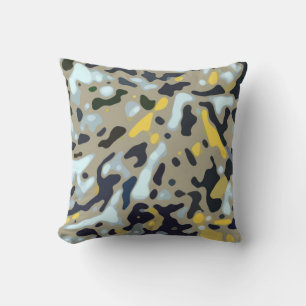 Coussin Motif Camo - Jaune Blanc Beige Bleu Noir