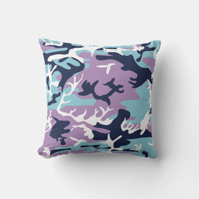 Coussin Motif Camo - Violet Marine Bleu Blanc (Recto)