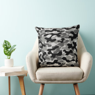 Coussin Motif camouflage gris noir blanc