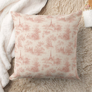 Coussin Motif Campagnard Toile de Jouy Rose Romantique (2)
