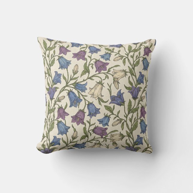Coussin Motif Campanule Bleue - Florale Botanique Esthétiq (Recto)