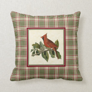 Coussin Motif cardinal vintage de plaid de Noël de région