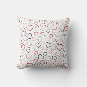Coussin Motif Carmin Rouge Gris Coeurs Heureux